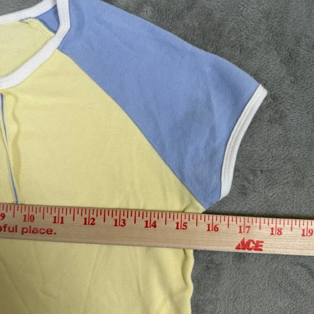 Old Navy Girls Yellow Blue Raglan Lace Up Ringer Tee Shirt Size 10 Cotton